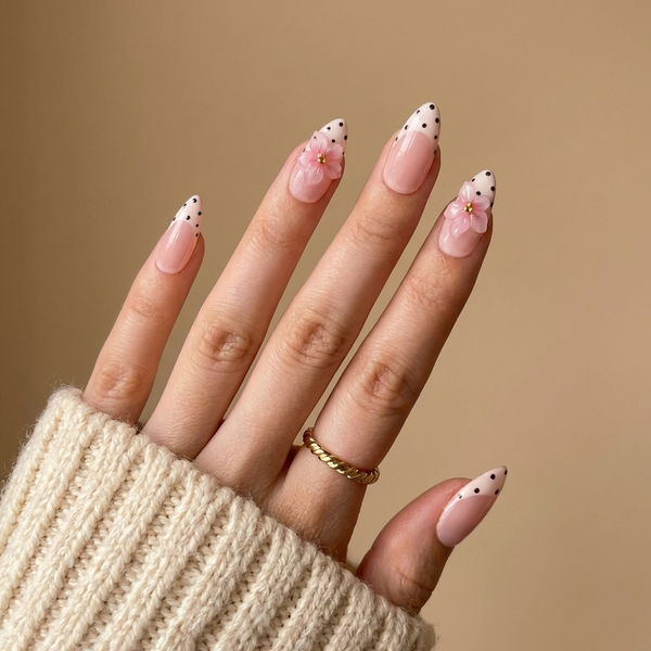 Pink Flower French Dot