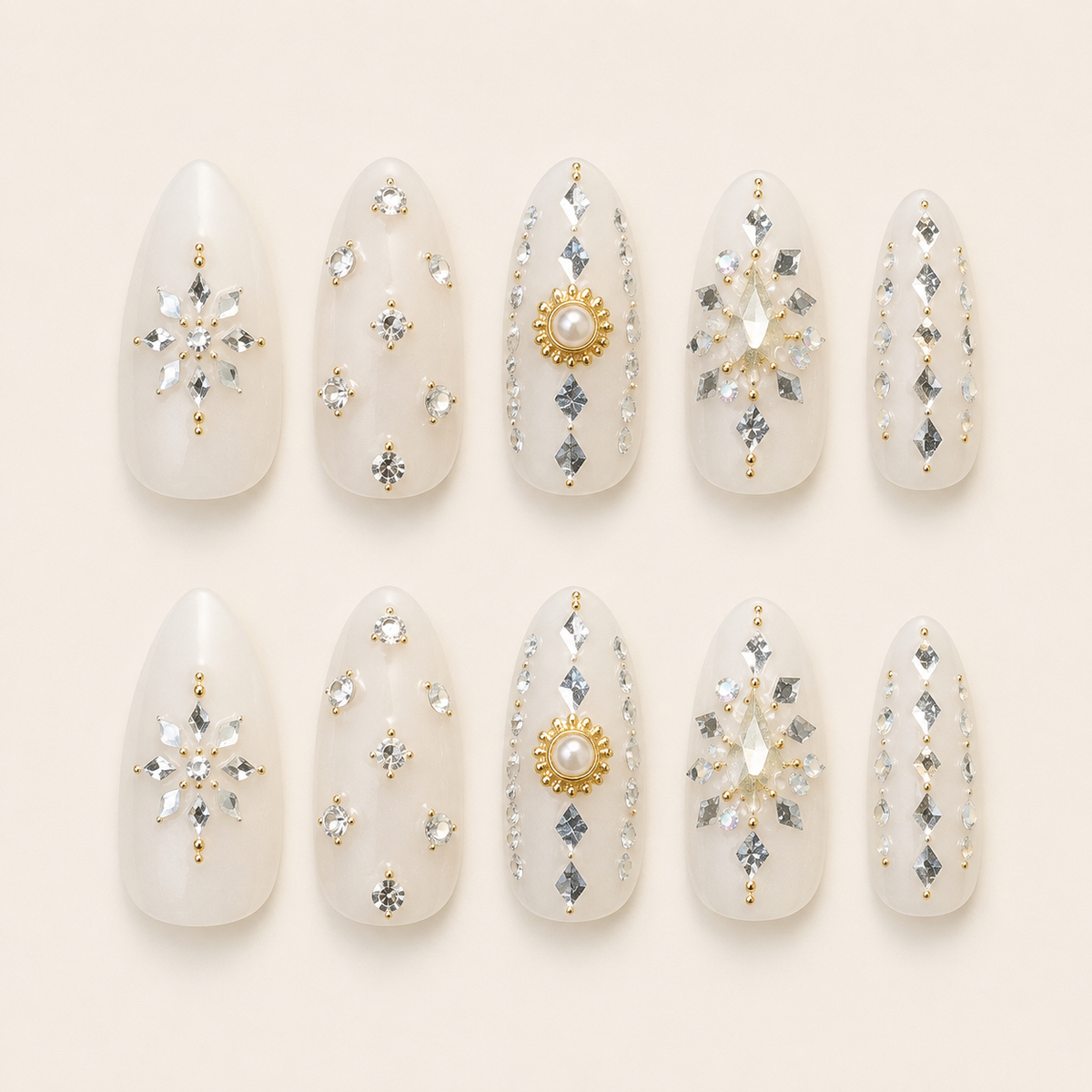 Crystal Pearl Wedding Nails